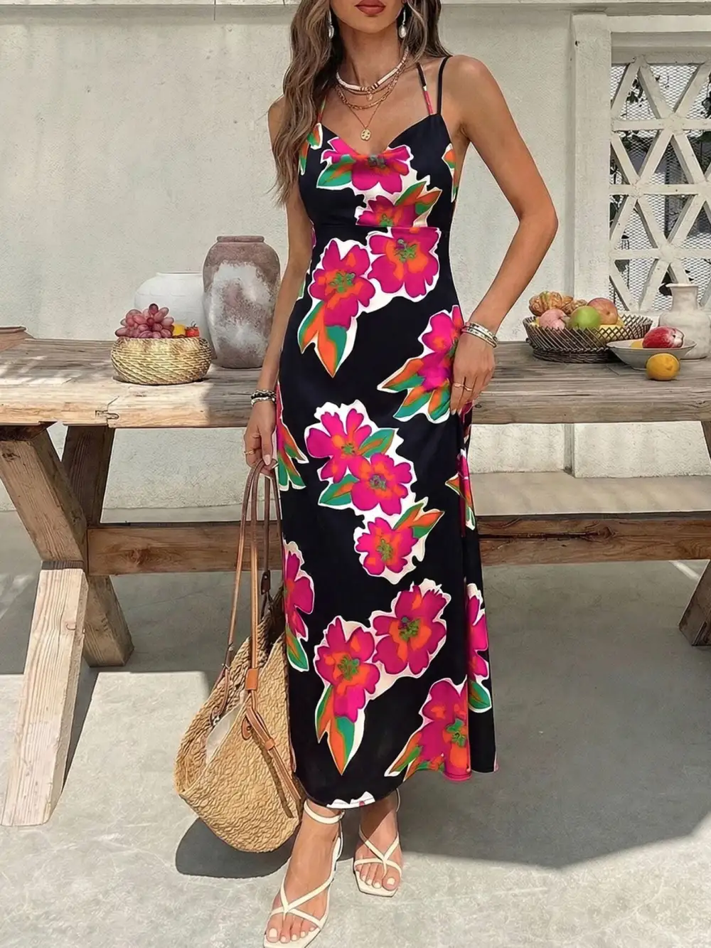 Spaghetti-Strap Floral Midi Dress