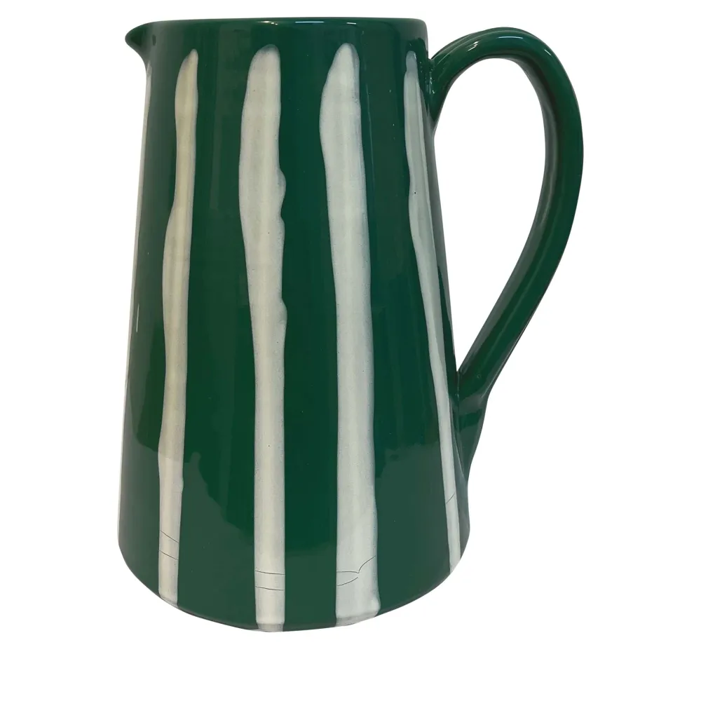 Striped Coastal-Inspired Ceramic Water Jug
