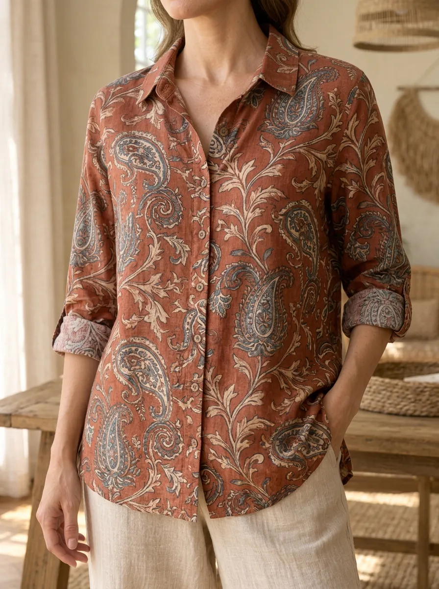 Women's Garden Boho Paisley Floral Shirt