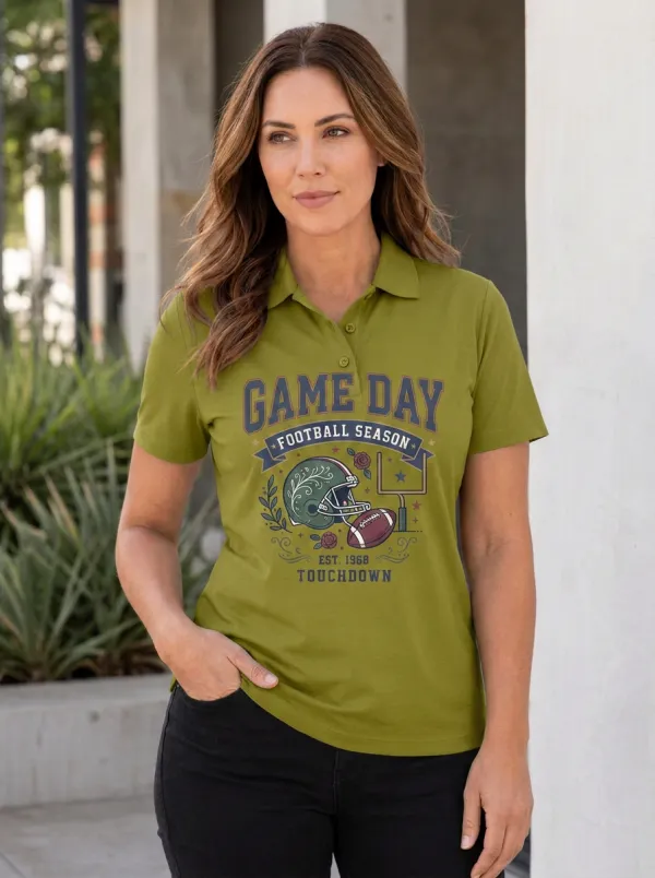 Gridiron Football Fan Game Day Helmet Graphic Polo Shirt
