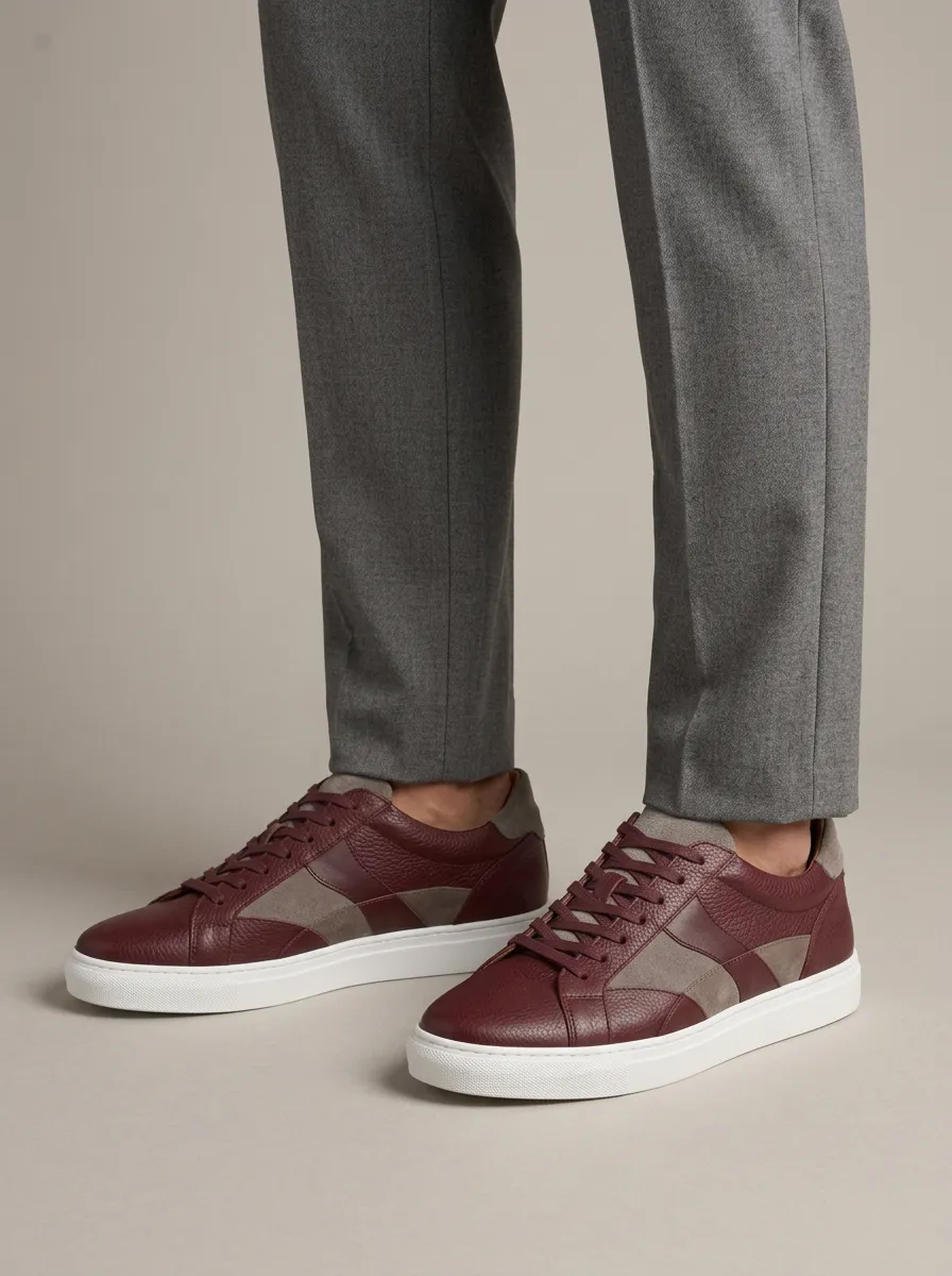 Men's Modern Suede Leather Colorblock Casual Sneakers
