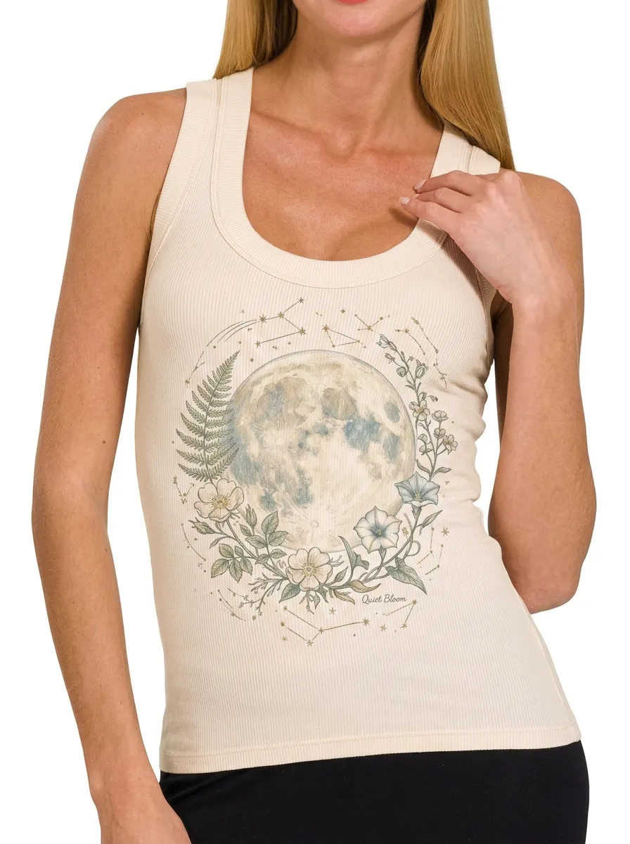 Women's Celestial Moon Floral Constellation Printed Tank Top