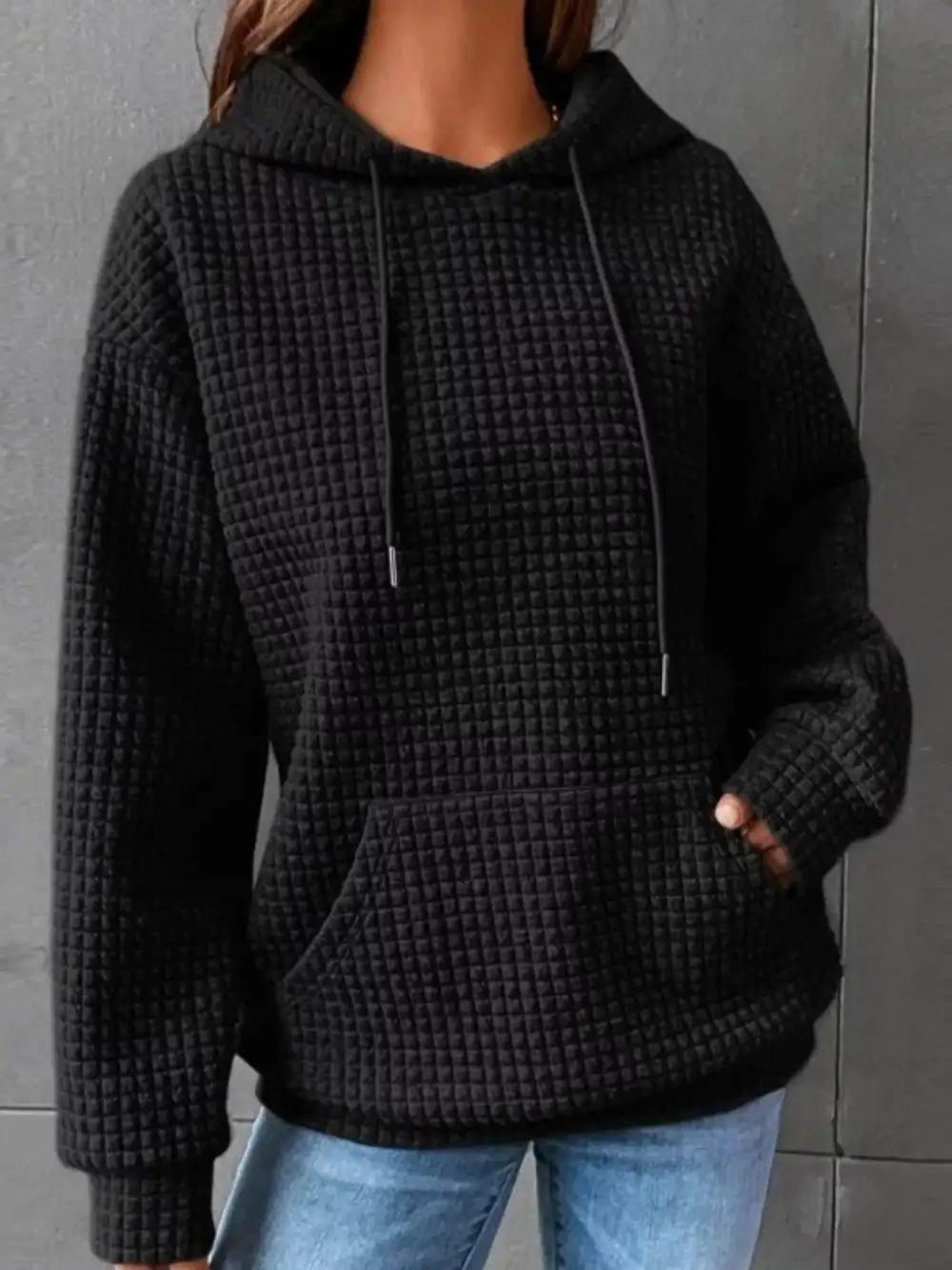 Textured Kangaroo Pocket Hoodie