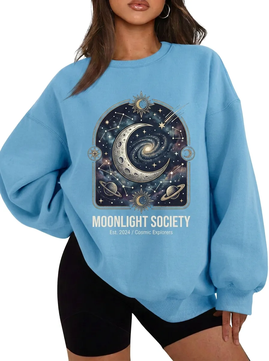 Women's Moonlight Society Celestial Galaxy Moon Printed T-shirt