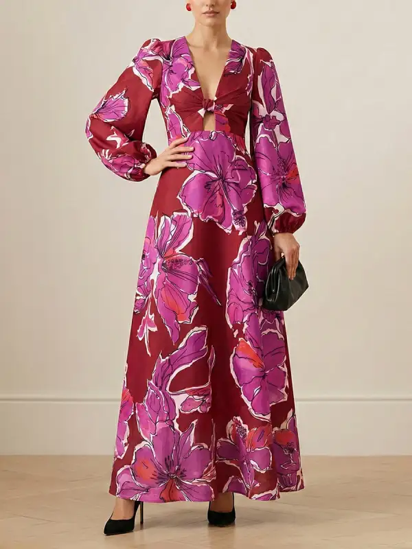 Elasticated Long Neck Maxi Dress