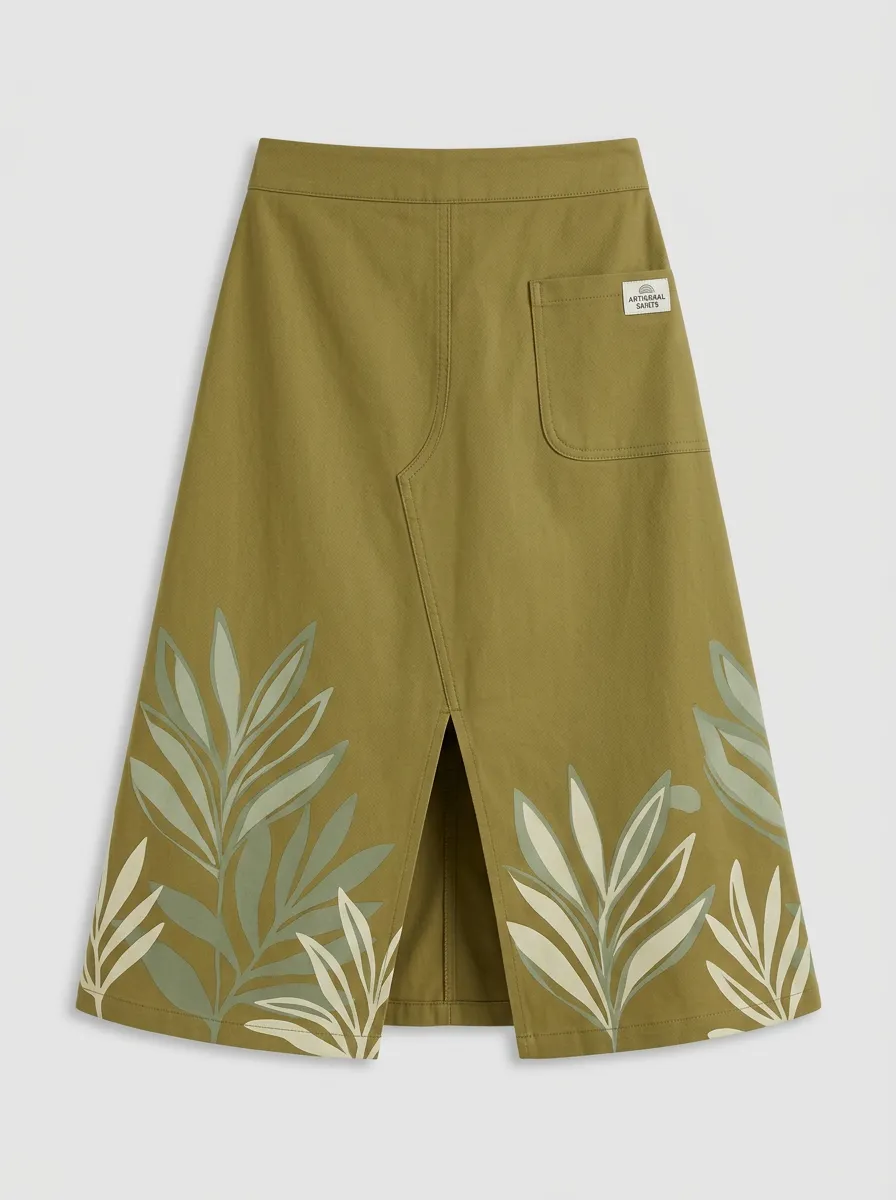 Women's Botanical Nature Lover Leaf Printed Midi Skirt