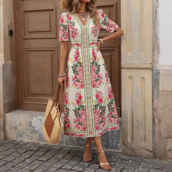 Women's Short-Sleeve Floral Summer Dress