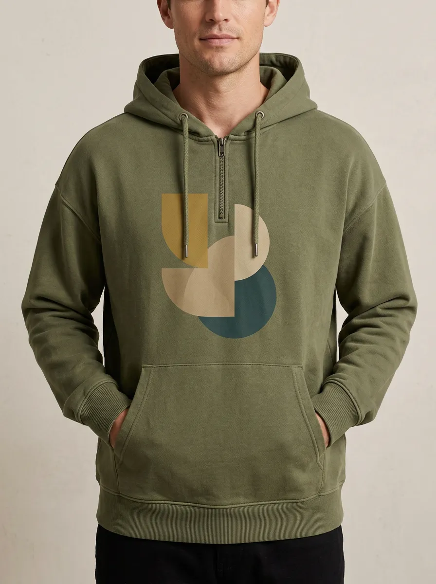 Men's Minimalist Abstract Geometric Printed Quarter Zip Hoodie