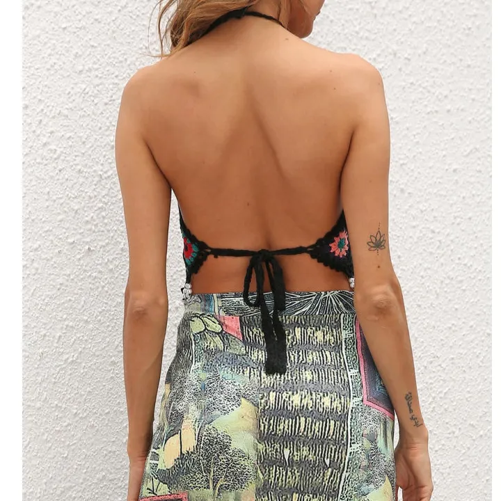 Women's Halter Geometric Swim Top