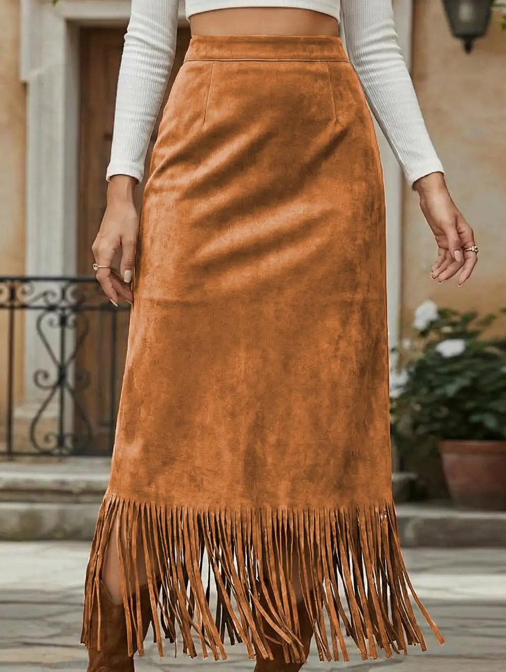 Tassel Tie Midi Skirt