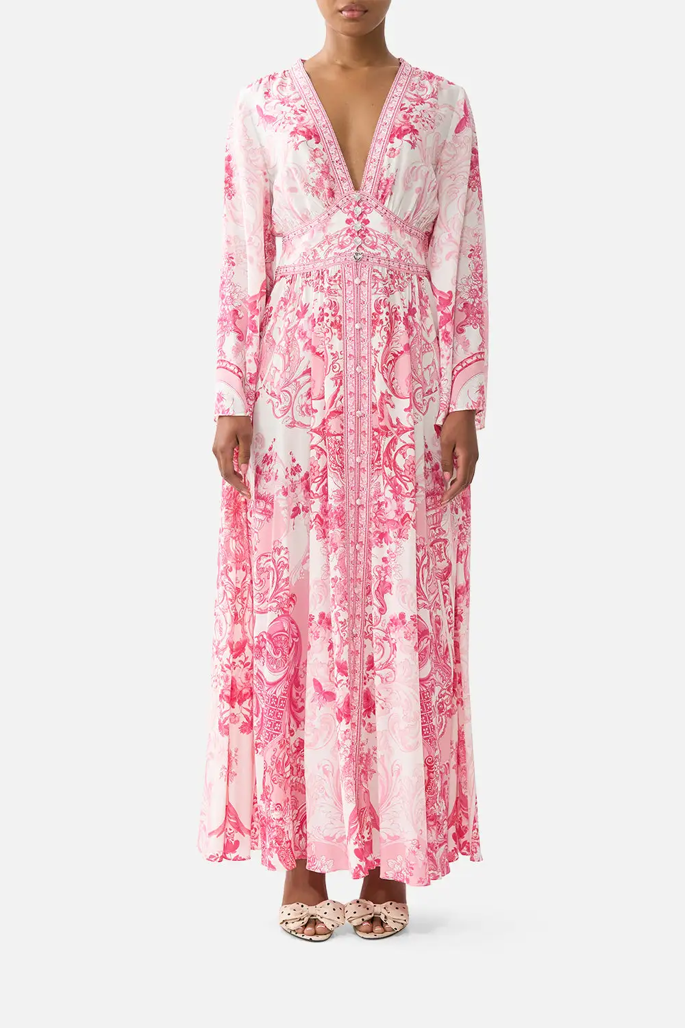 Printed Wide Sleeve Dress with Shirring Detail