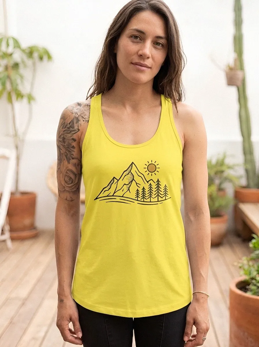 Women's Nature Lover Mountain Forest Sun Printed Tank Top