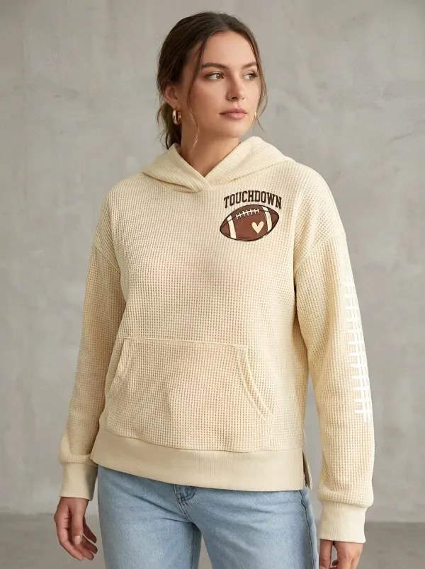 Women's Football Lover Touchdown Heart Printed Waffle Hoodie