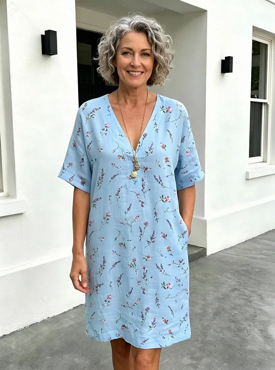 Women's Summer Vacation Lavender Floral Printed Dress