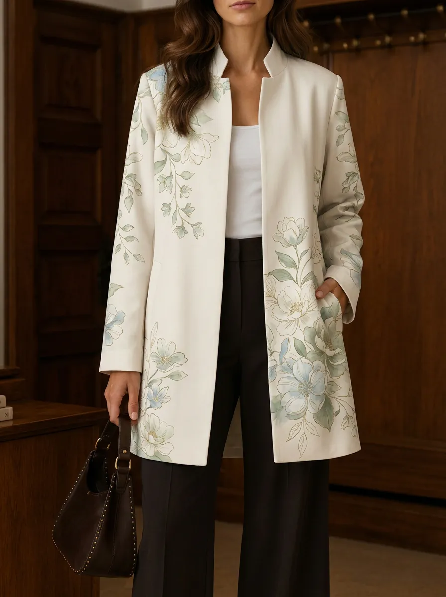 Women's Floral Aesthetic Watercolor Botanical Printed Blazer