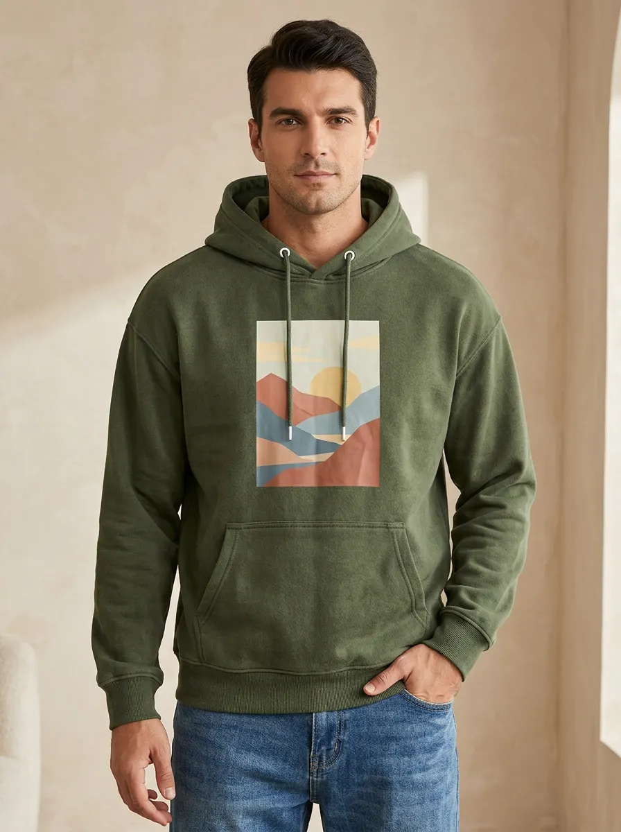 Men's Nature Lover Abstract Mountain Sunset Print Hoodie