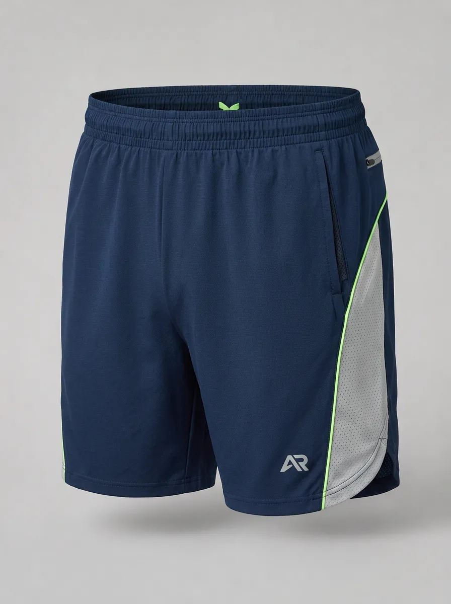Men's Athletic Fitness Neon Trim Mesh Panel Printed Shorts