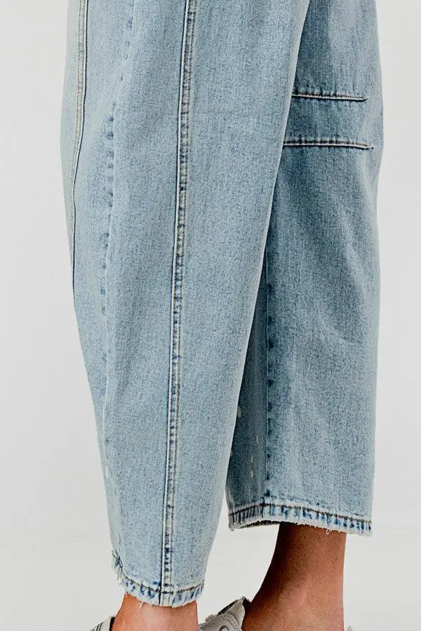 Relaxed Mid Rise Barrel Denim Pants