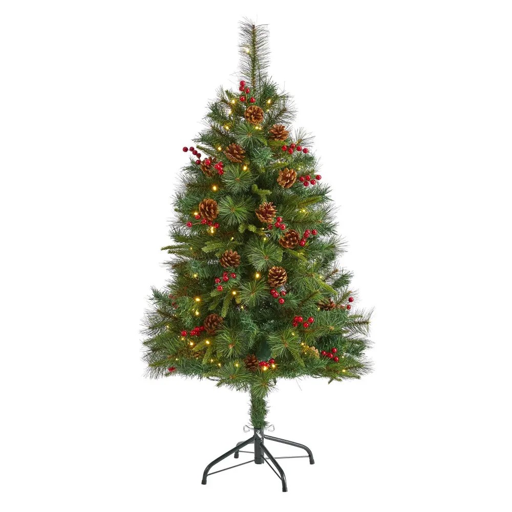Mixed Pine Artificial Christmas Tree with Clear LED Lights Pine Cones and Berries