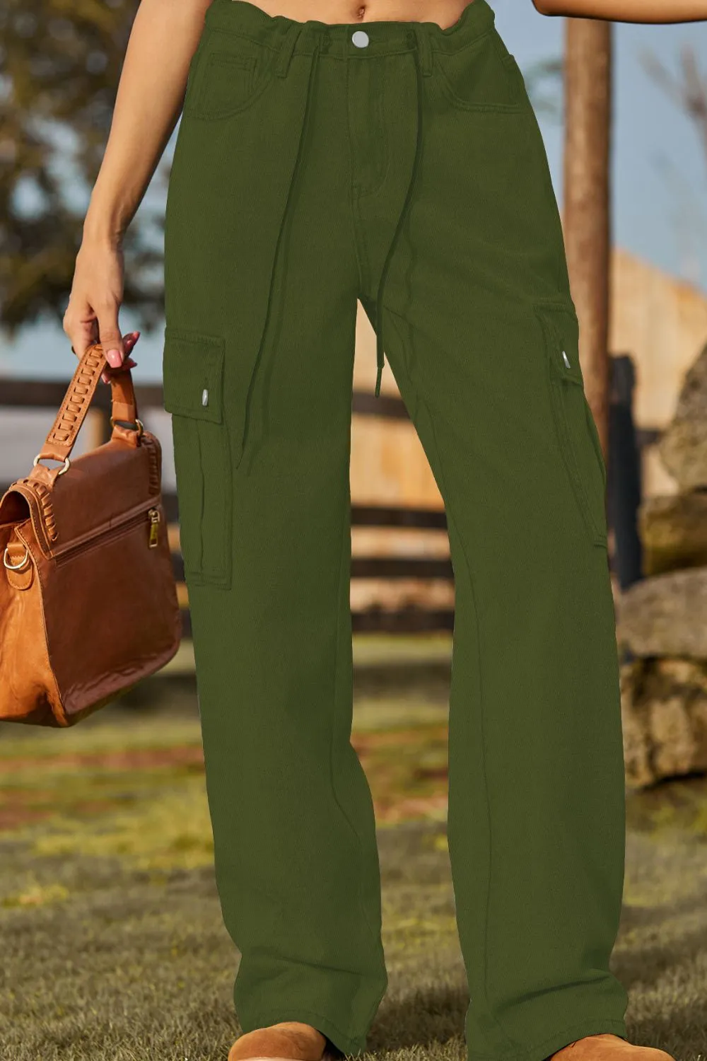 Loose Fit Drawstring Pocket Denim Jeans