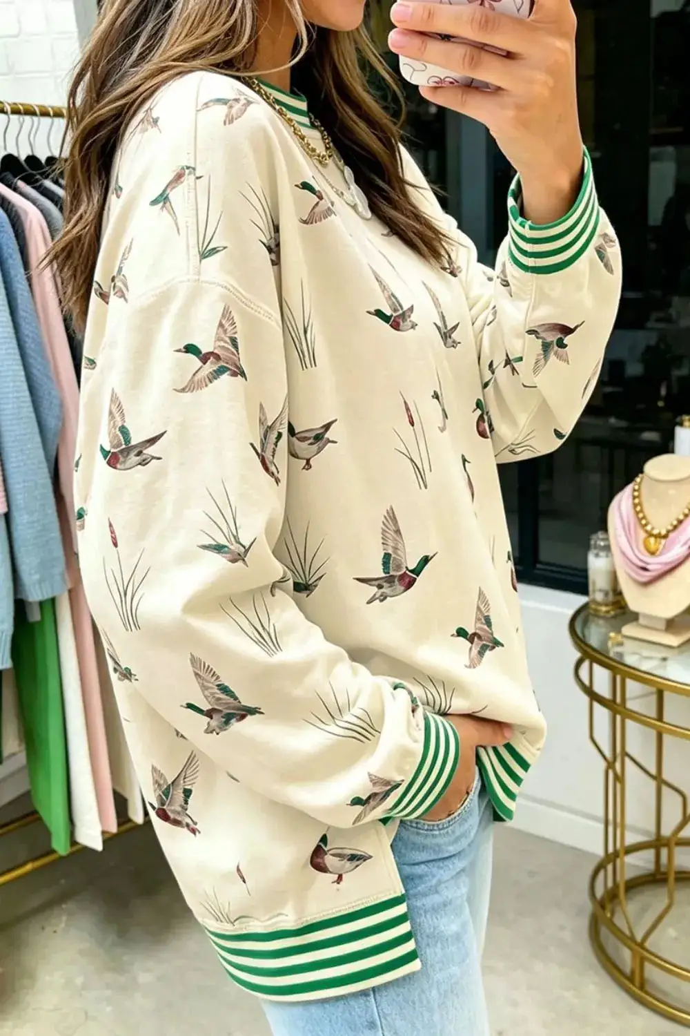 Ribbed Striped Printed Sweatshirt