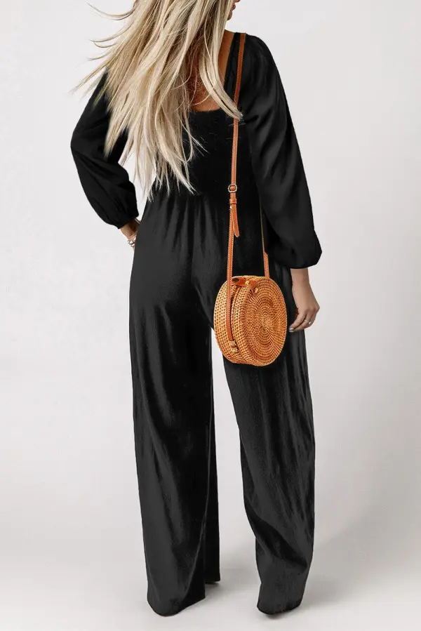 Square Neck Raglan Sleeve Pocket Jumpsuit