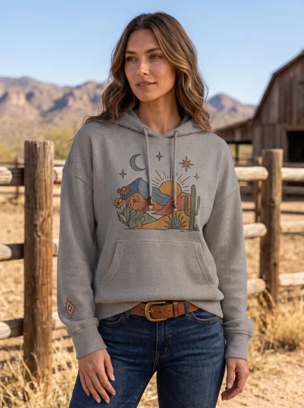 Women's Western Desert Boho Cactus Mountain Printed Hoodie