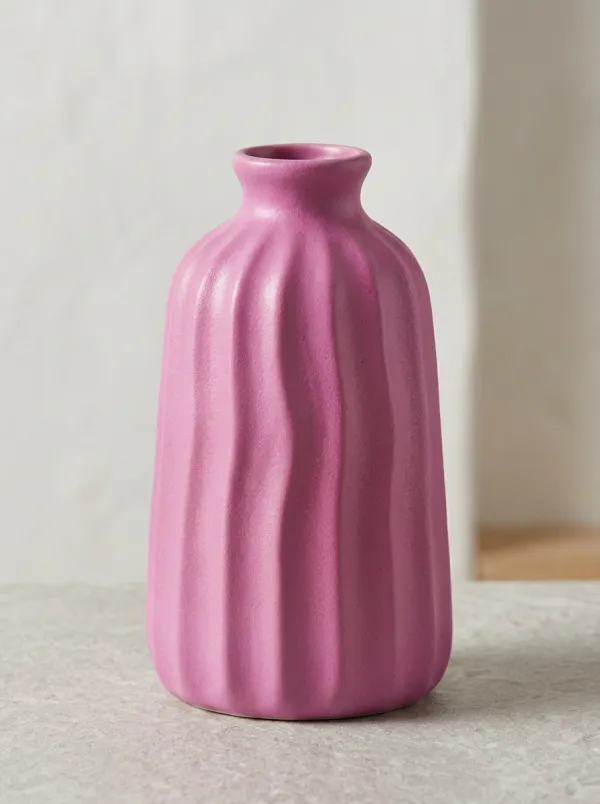 Artful Minimalist Wavy Textured Ceramic Table Vase