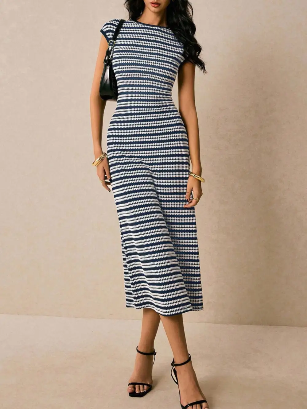 Bodycon Cotton Striped Midi Dress