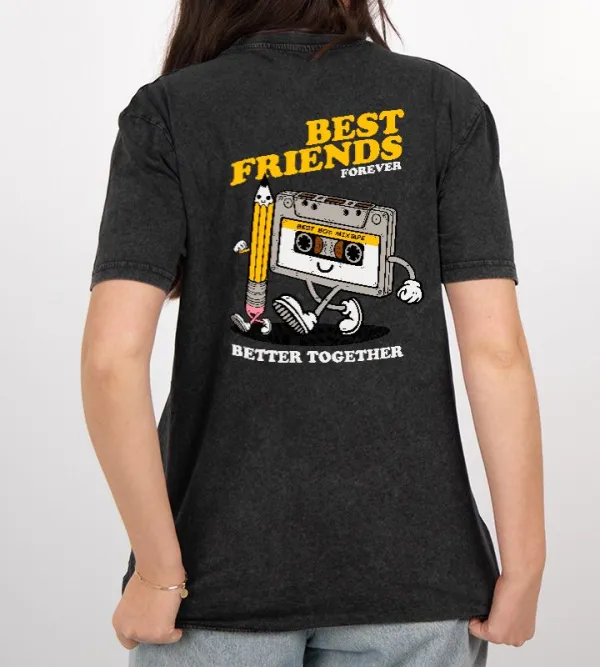 Best Friends Pattern Crew Neck T-Shirt