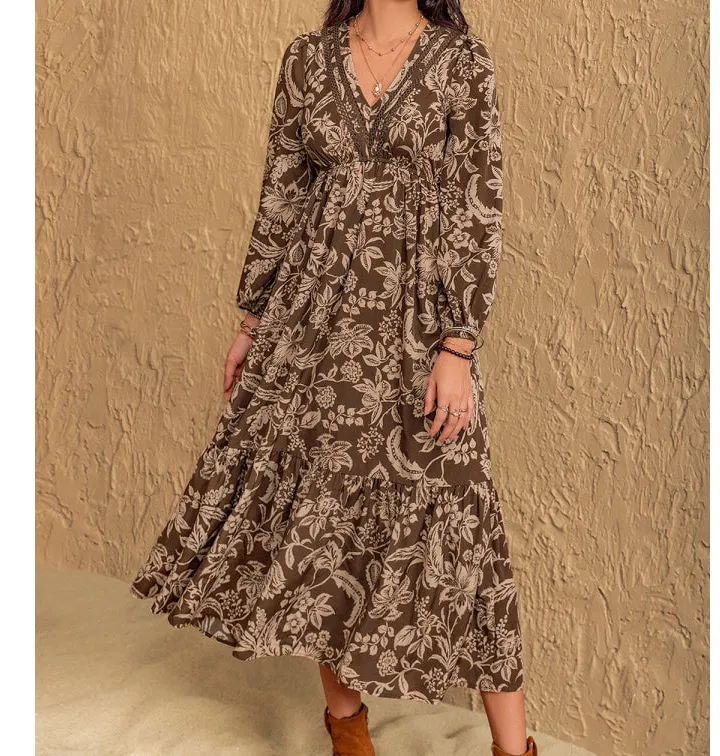 Ruched V-Neck Long Sleeve Midi Dress