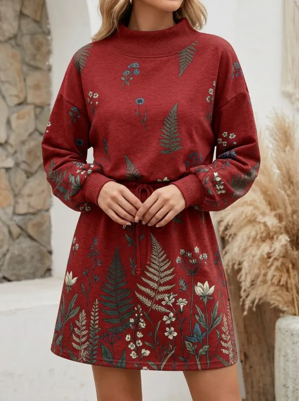 Women's Botanical Nature Lover Fern Flower Printed Sweatshirt
