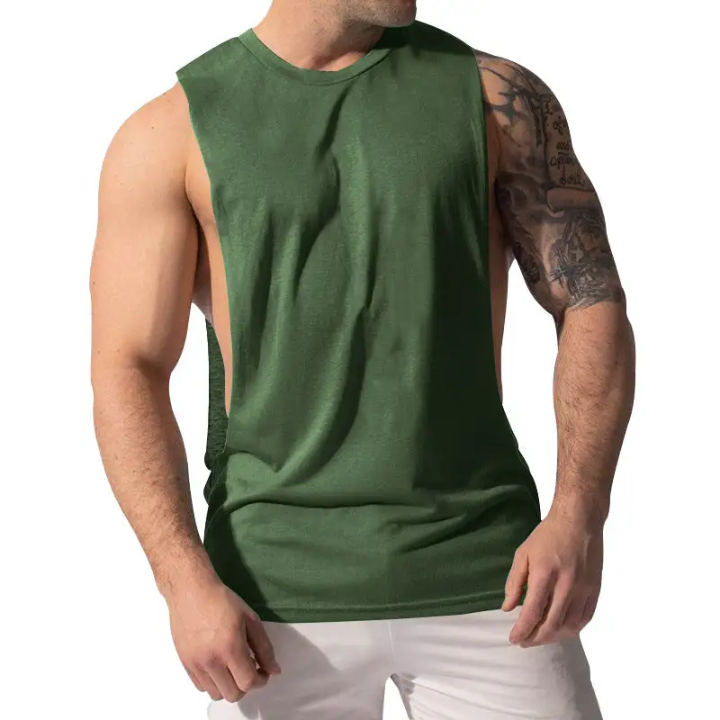 Men's Muscle Shirt With Extra Deep Arm Openings And Breathable Cotton Blend