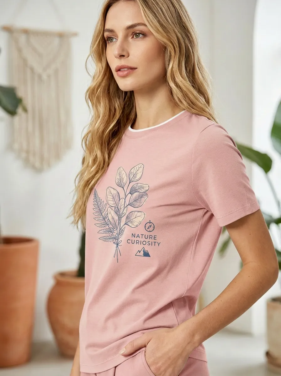 Women's Nature Lover Botanical Fern Printed T-shirt