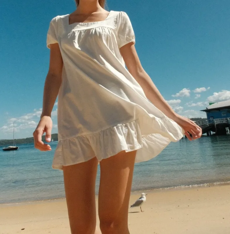 White Square Neck Dress