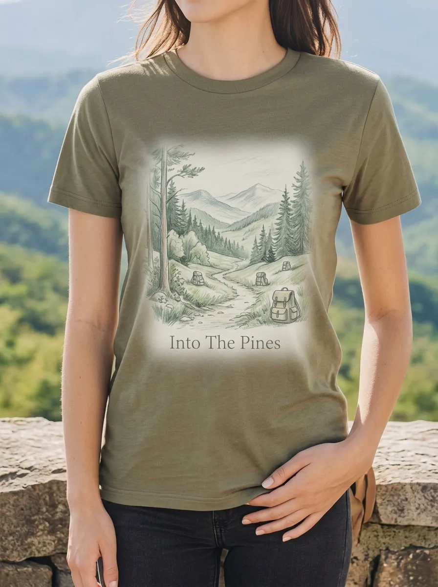 Women's Hiking Nature Lover Mountain Forest Backpack Printed T-shirt