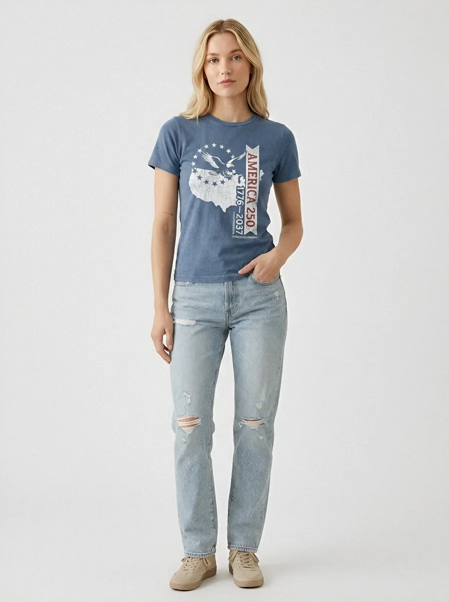 Women's USA Patriot America 250 Eagle Map Printed T-shirt