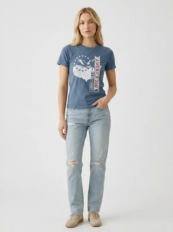 Women's USA Patriot America 250 Eagle Map Printed T-shirt