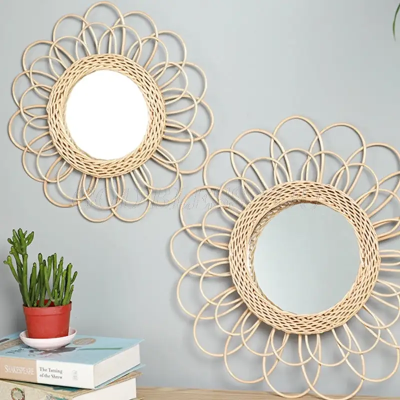 Boho Rattan Round Decorative Wall Mirror