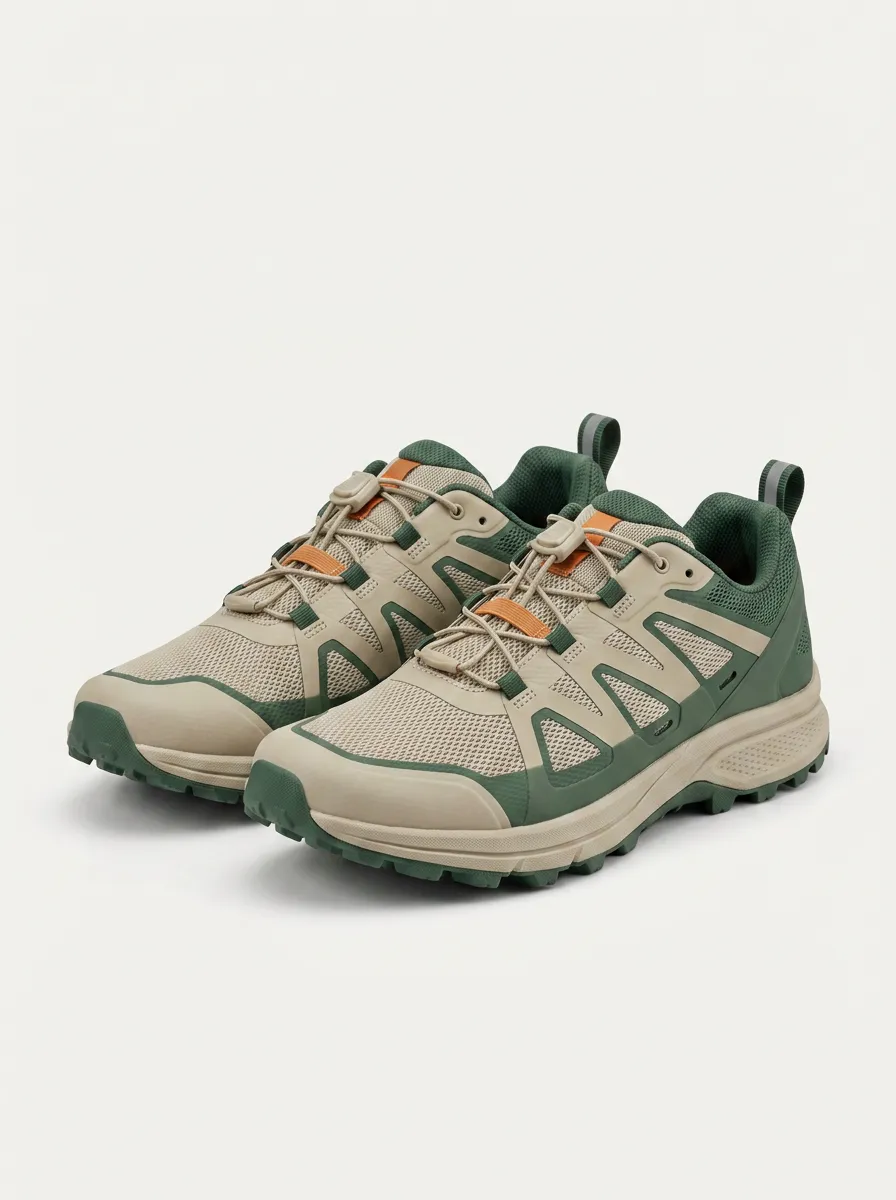 Men's Outdoor Hiking Khaki Green Mesh Printed Shoes
