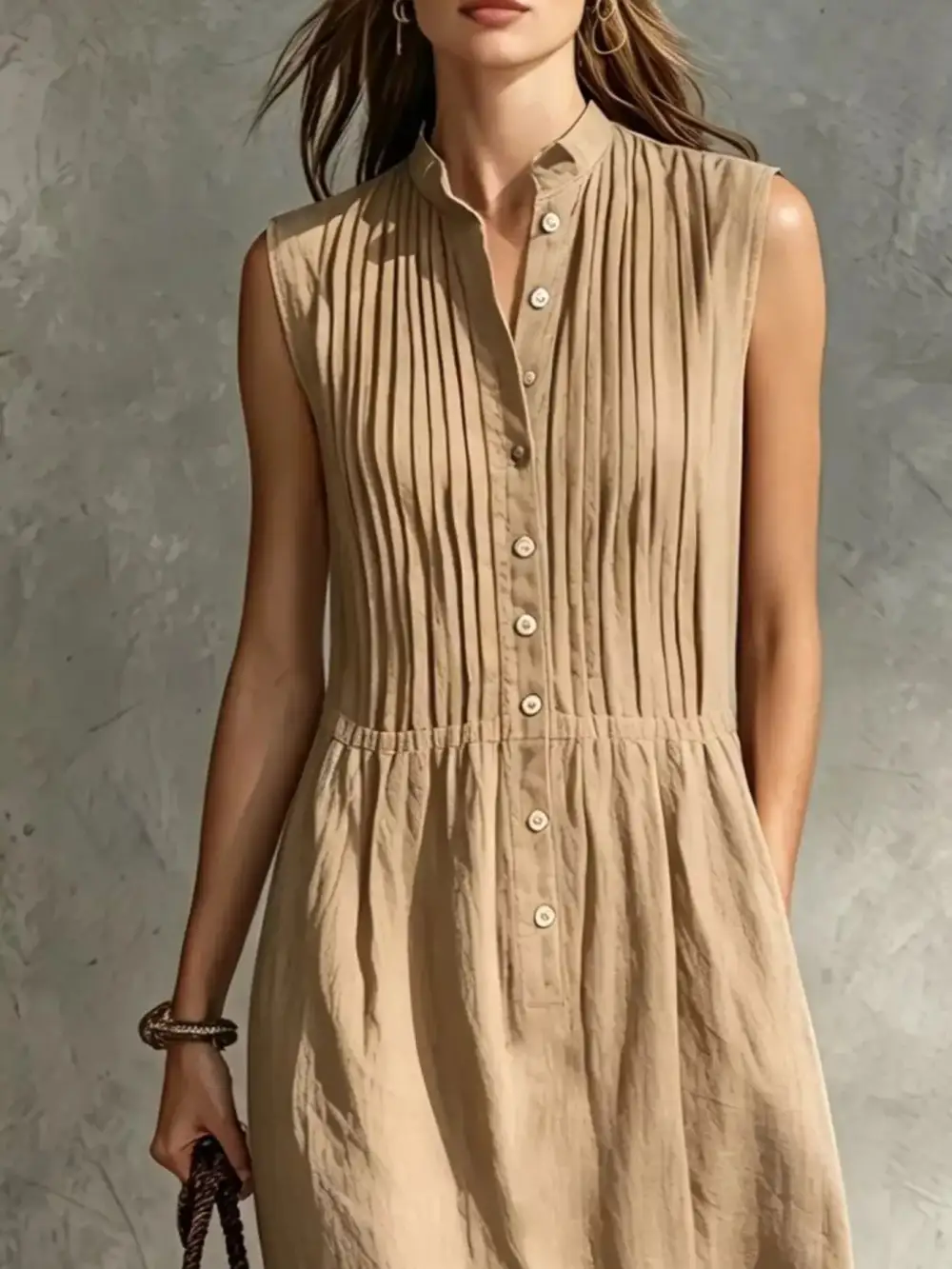 Sleeveless Button Front Midi Dress