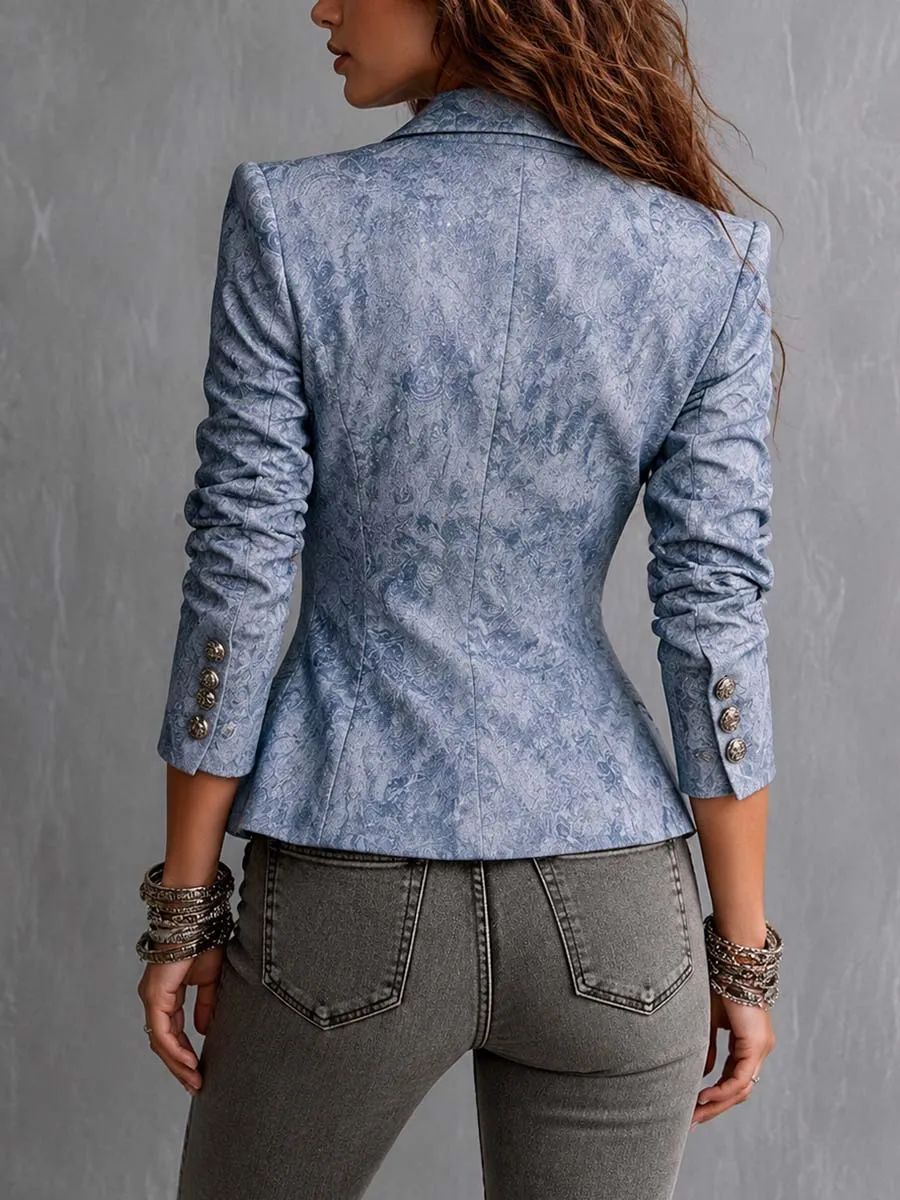 Bohemian Elegant Paisley Print Slim-Fit Blazer Vintage-Inspired Double-Breasted Jacket