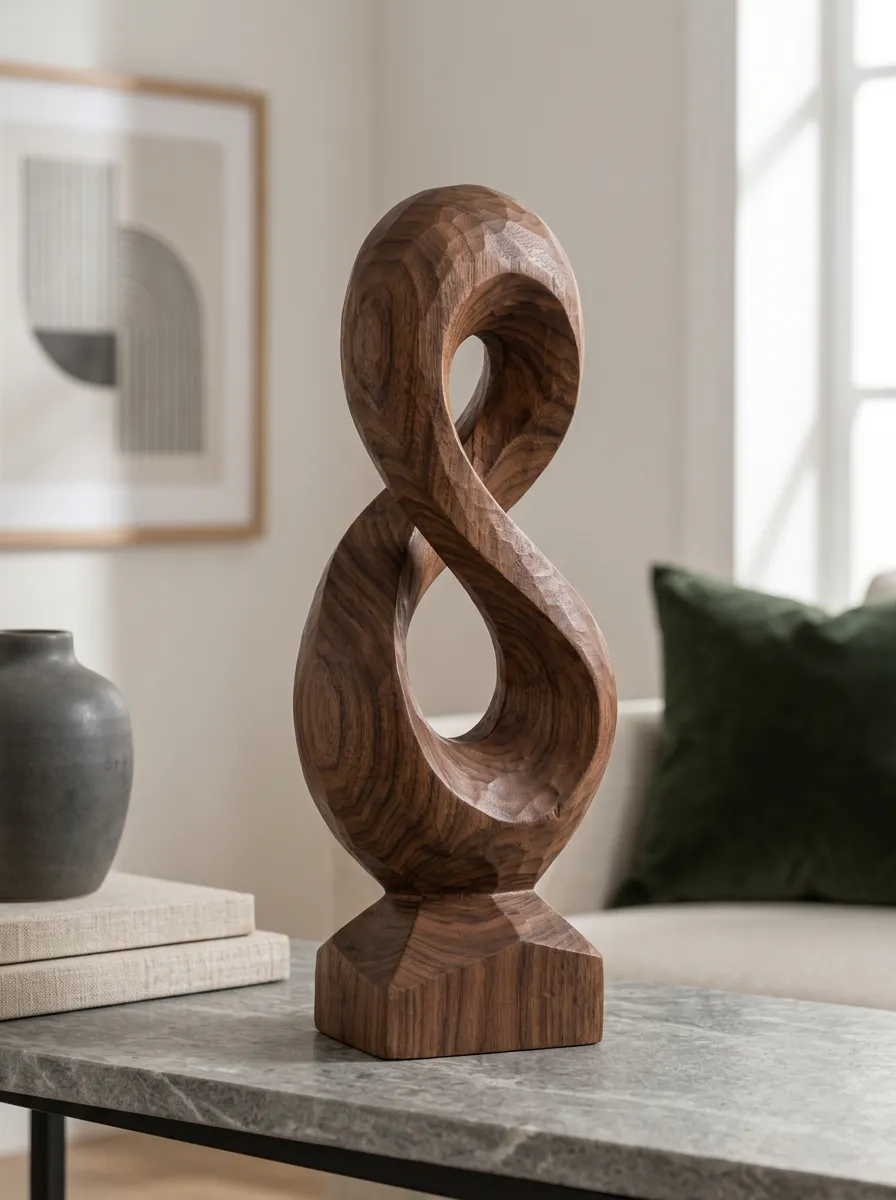 Modern Home Decor Infinity Symbol Hand-Carved Wooden Sculpture