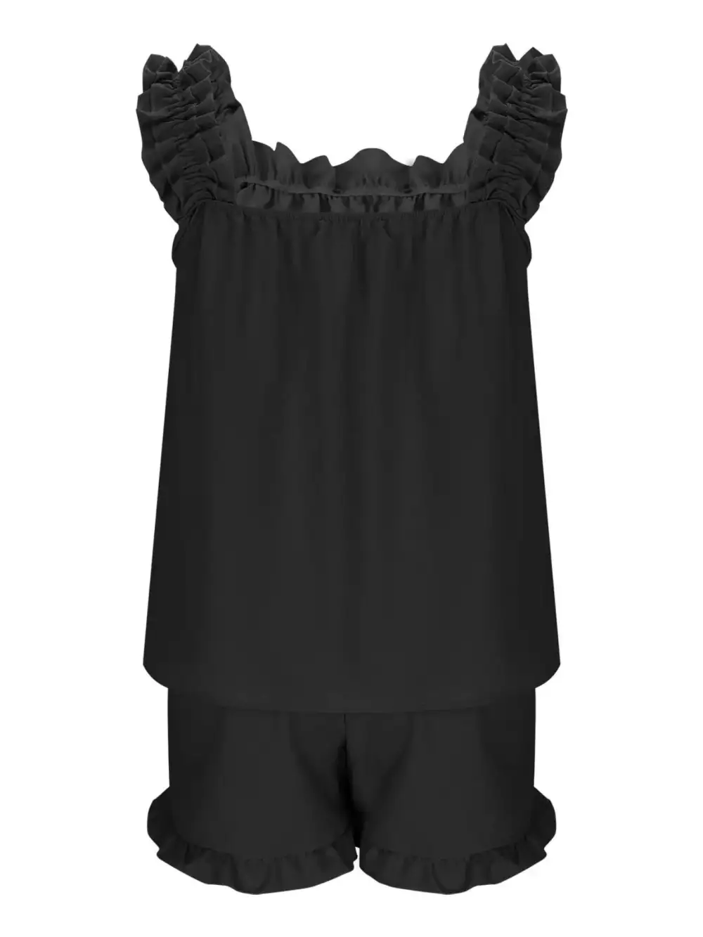 Ruffle Trim Sleeveless Top Shorts Set