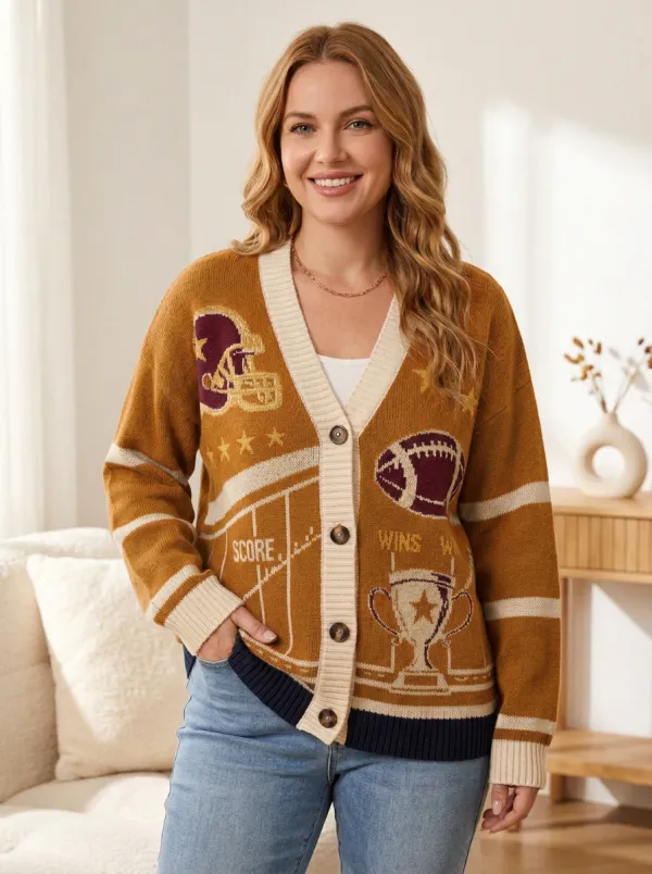 Women's Everyday Gridiron Helmet Trophy Ball Knit Cardigan