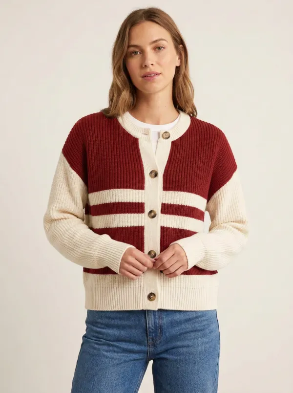 Heritage Style Rugby Striped Button Front Knit Cardigan