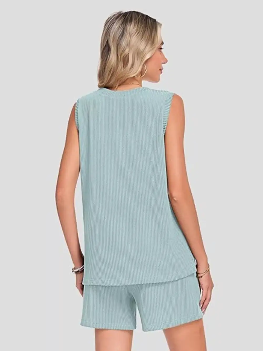Casual Ribbed Knit Sleeveless Top Shorts Set