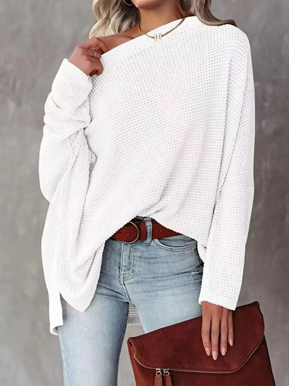 Waffle Knit Boat Neck Sweater