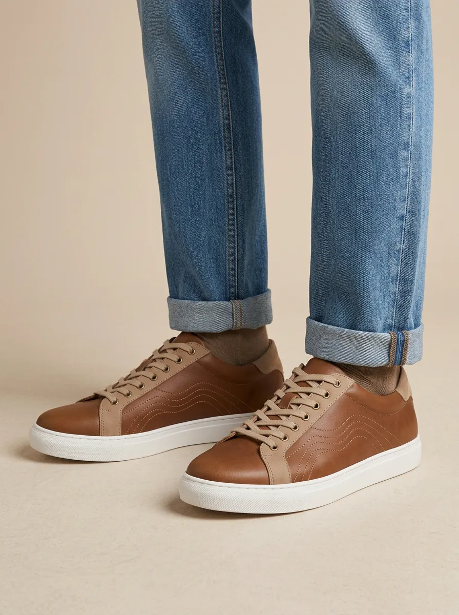 Men's Minimalist Leather Wave Stitched Casual Shoes