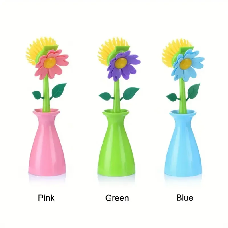 A 3-Piece Soft Flower-Shaped Kitchen Cleaning Brush Set